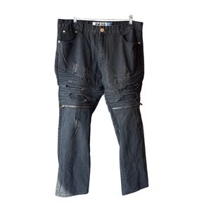 Demolition Premium Distressed Moto Biker Jeans Black Men's Size 38x32